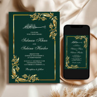 Emerald Green Gold Floral Border Islamic Wedding