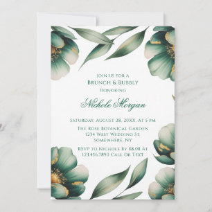 Emerald Green & Gold Floral Brunch & Bubbly Invitation