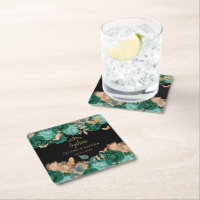 Emerald Green Gold Floral Butterfly Quinceañera