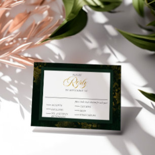 Emerald Green & Gold Floral Calligraphy Wedding Enclosure Card