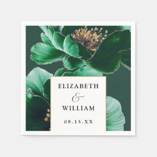 Emerald Green Gold Floral Elegant Modern Wedding Napkin