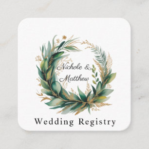 Emerald Green & Gold Floral Frame Wedding Registry Enclosure Card