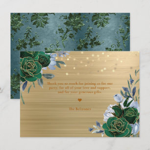 Emerald Green Gold Floral Quinceañera Thankyou Card