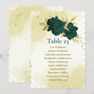 Emerald green gold floral seating chart card
