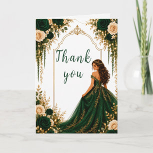 Emerald Green Gold Floral Sweet Sixteen Party Thank You Card
