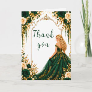 Emerald Green Gold Floral Sweet Sixteen Party Thank You Card