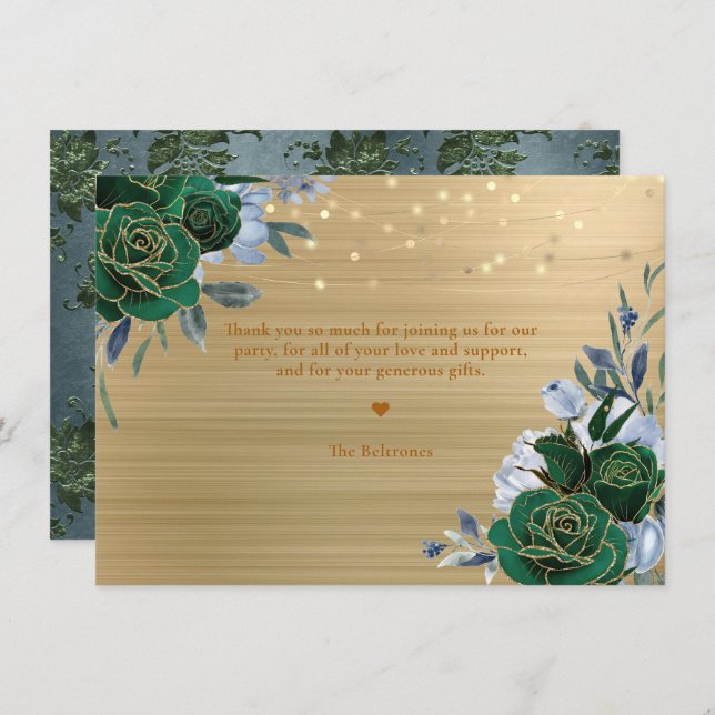 Emerald Green Gold Floral Thank You Card (Front/Back)
