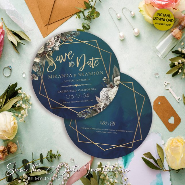Emerald Green Gold Floral Wedding Save the Date  Invitation (Creator Uploaded)
