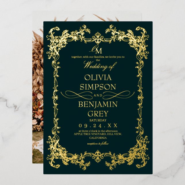 Emerald Green & Gold Florals Wedding (Front/Back)
