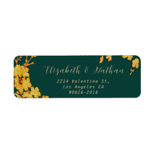 Emerald Green & Gold Flowers Return Address