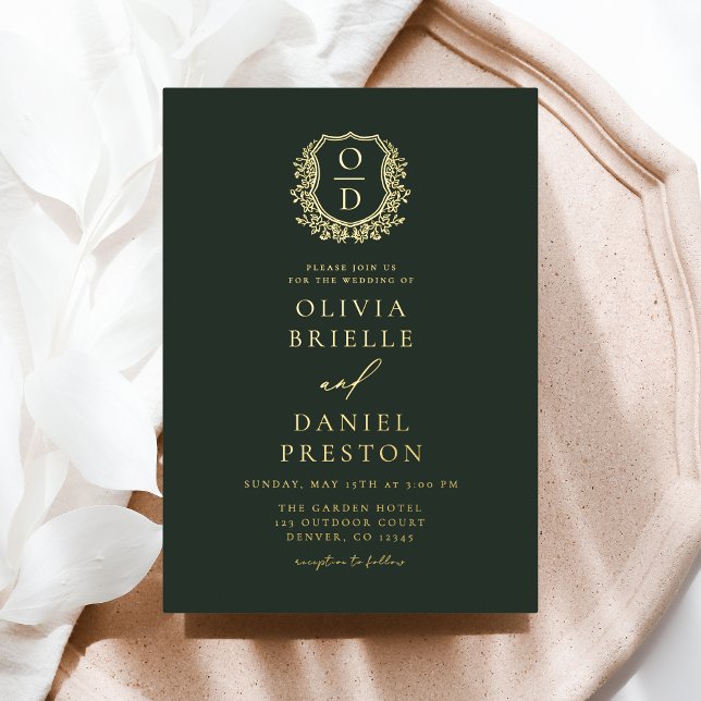 Emerald Green Gold Foil Crest Monogram Wedding (Creator Uploaded)