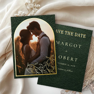 Emerald Green Gold Foil Photo Save the Date