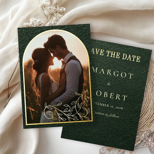 Emerald Green Gold Foil Photo Save the Date (Creator Uploaded)