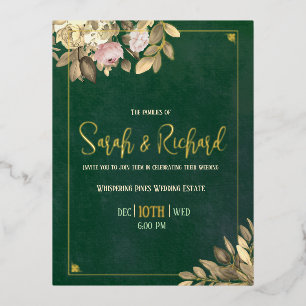 Emerald Green Gold Foil Wedding Invitation Postcard