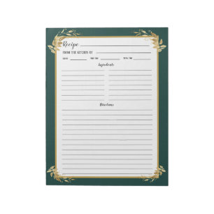Emerald Green Gold Foliage Recipe Binder Notepad