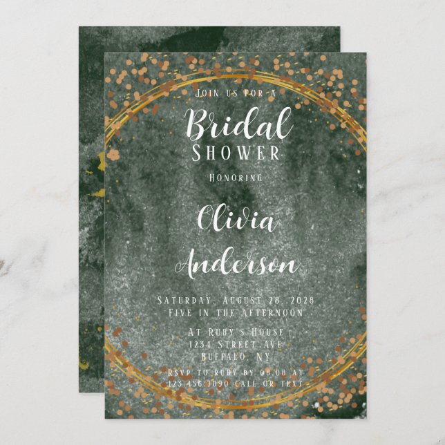 Emerald Green Gold Geometric Bridal Shower Invitation (Front/Back)