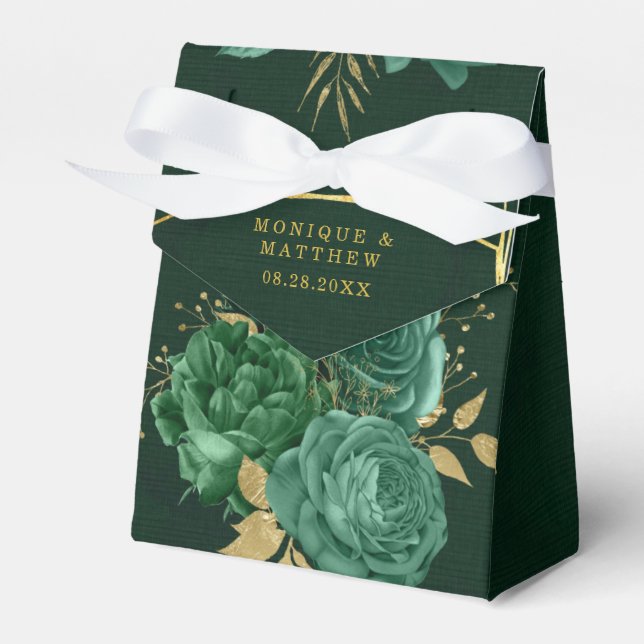 Emerald Green & Gold Geometric Floral Wedding Favo Favour Box (Front Side)