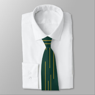 Emerald Green Gold Geometric Line Tie