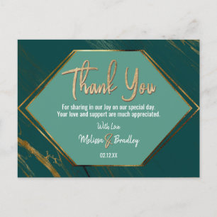 Emerald Green Gold Geometric Marble Thank You Postcard