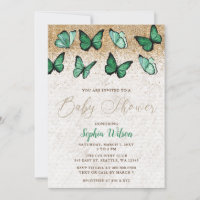 Emerald Green Gold Glitter Butterfly Baby Shower