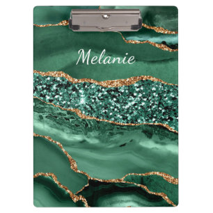 Emerald Green Gold Glitter Custom Name Clipboard