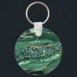 Emerald Green Gold Glitter Custom Name Keychain<br><div class="desc">green, gold, marble, emerald, keychain, personalized, keychains, name, glitter, accessoPersonalized Custom Name Keychains with Emerald Green Gold Glitter Agate Geode Sparkly Marble Keychain Gift - Your Birthday - Anniversary or Wedding Gifts / Accessories - Add Your Name - Text or Remove - Make Your Special Keyrings Gift - Resize and...</div>