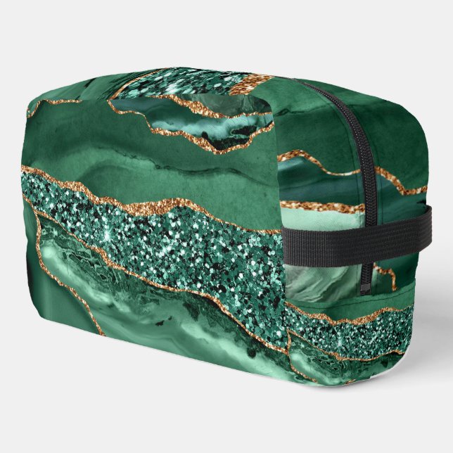 Emerald Green Gold Glitter Custom Your Name Dopp Kit (Left Corner)