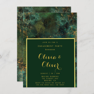 Emerald Green & Gold Glitter Engagement Party Invitation