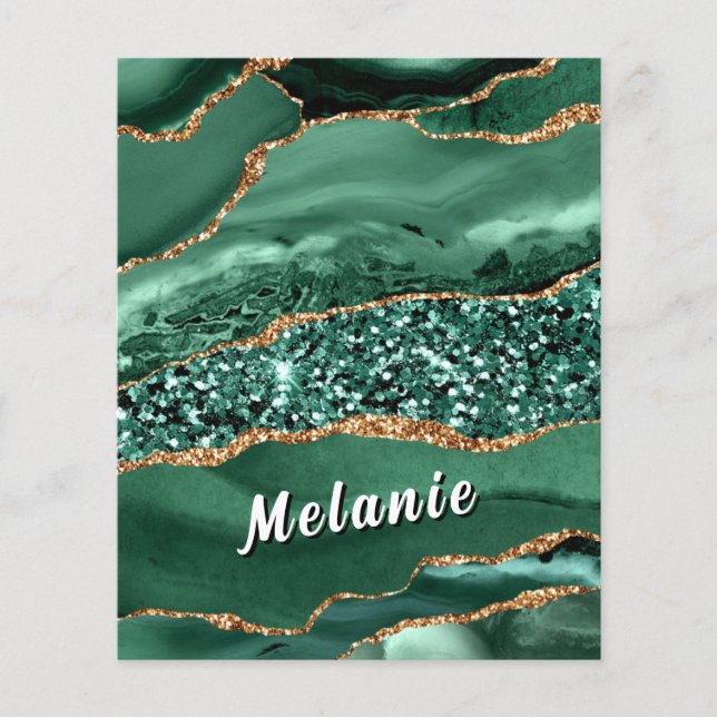 Emerald Green Gold Glitter Flyers Custom Name (Front)