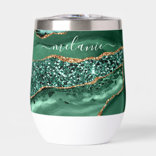 Emerald Green Gold Glitter Marble Custom Name