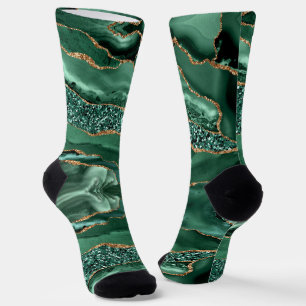 Emerald Green Gold Glitter Marble Sparkly Socks
