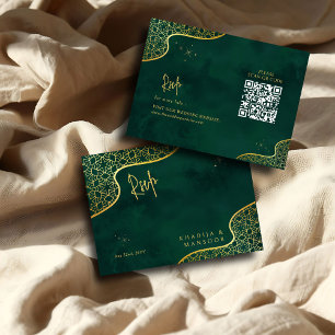 Emerald Green Gold Glitter QR code Wedding RSVP Enclosure Card