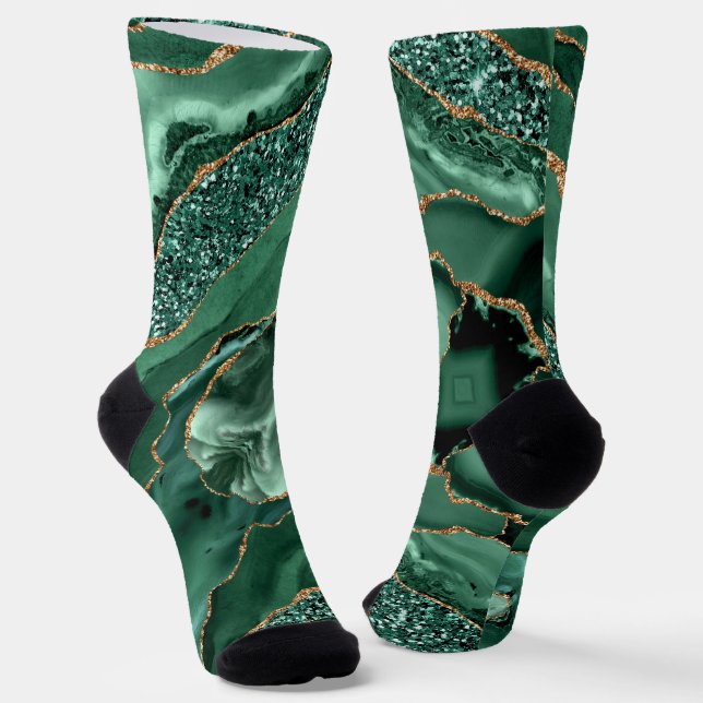 Emerald Green Gold Glitter Socks (Angled)