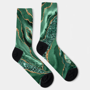 Emerald Green Gold Glitter Sparkle Socks