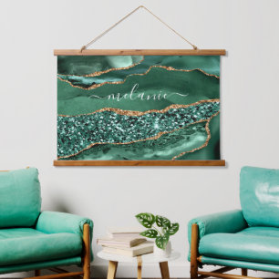 Emerald Green Gold Glitter Tapestry Custom Name