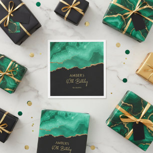 Emerald Green Gold Glitter  Watercolor Marble Napkin