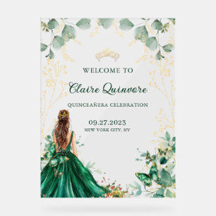 Emerald Green Gold Gown Princess Quinceanera Acrylic Sign
