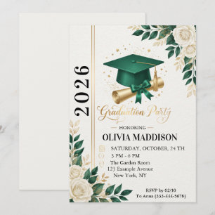 Emerald Green & Gold Graduation Party Invitation