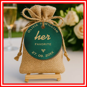 Emerald Green Gold Her Favorite His Favorite Favor Favour Tags