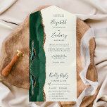 Emerald Green Gold Ivory Meal Options Wedding All In One Invitation<br><div class="desc">The left-hand edge of this elegant modern all-in-one wedding invitation and RSVP features an emerald green watercolor agate border trimmed with faux gold glitter. The detachable RSVP card includes space for guests to initial their choice of three entrees. The customisable text combines green handwriting, copperplate and italic fonts on an...</div>