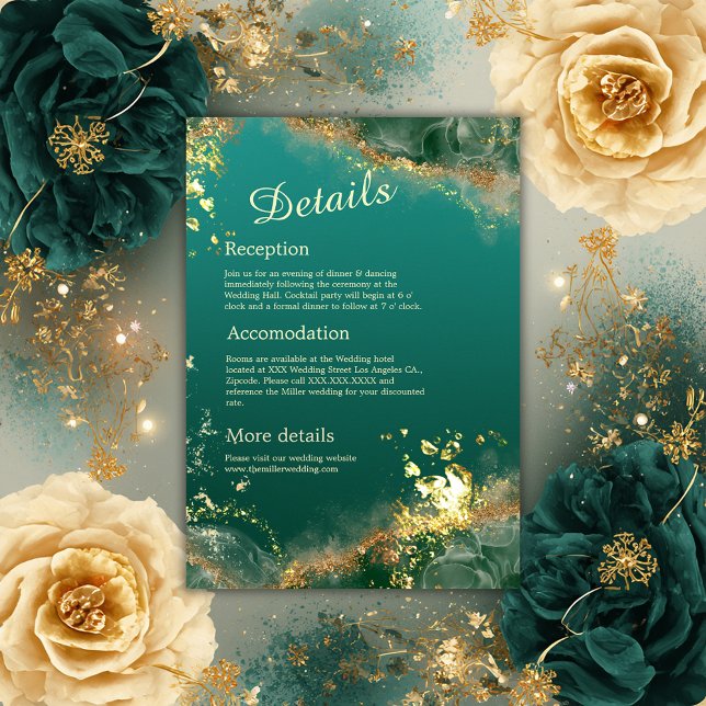 Emerald green gold jewel tones wedding enclosure card (Creator Uploaded)
