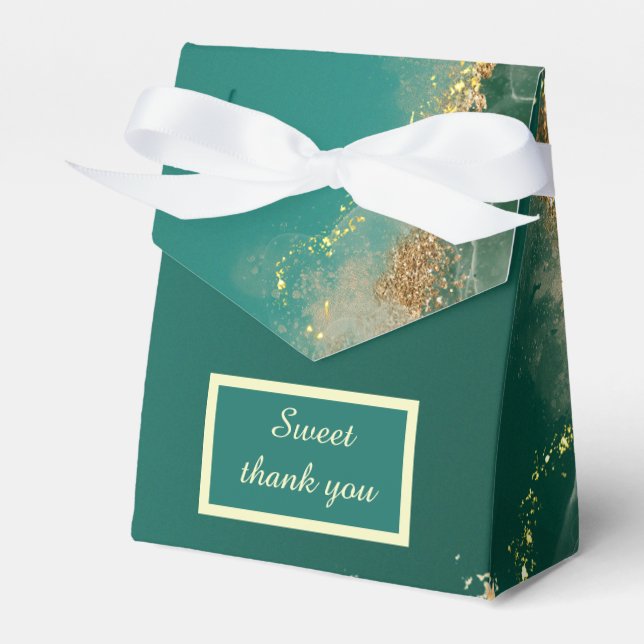 Emerald green gold jewel tones wedding favour box (Front Side)