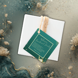 Emerald green gold jewel tones wedding favour tags