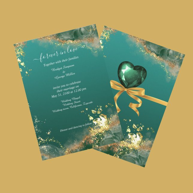 Emerald green gold jewel tones wedding Invitation (Emerald green gold indian jewel tones wedding Invitation
(front & back))