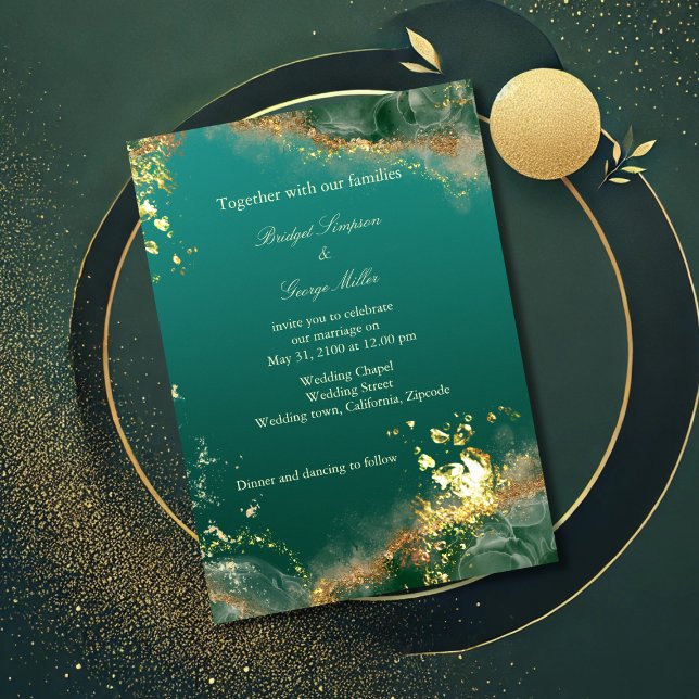 Emerald green gold jewel tones wedding invitation (Creator Uploaded)