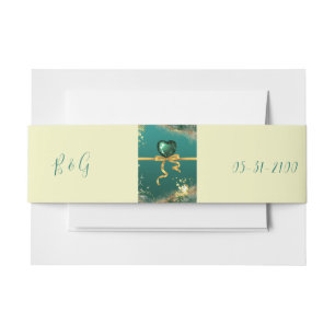 Emerald green gold jewel tones wedding invitation belly band