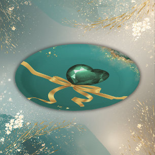 Emerald green gold jewel tones wedding paper plate