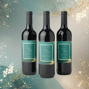 Emerald green gold jewel tones wedding wine label