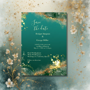 Emerald green gold jewel wedding safe the date  invitation
