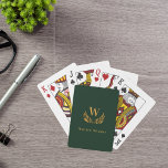 Emerald green gold laurel wreath name monogram playing cards<br><div class="desc">An elegant emerald green background. 
Personalise and add your family monogram initial and your name.  Decorated with a classic faux gold laurel wreath. Golden text.</div>
